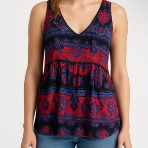 ANGIE V-neck Boho Flowy Floral Tank - Small